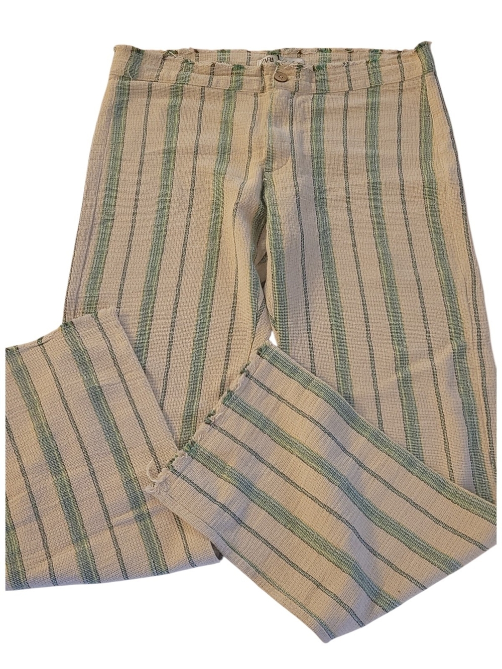 Zara Cream with Green and Yellow Striped Beach Pants